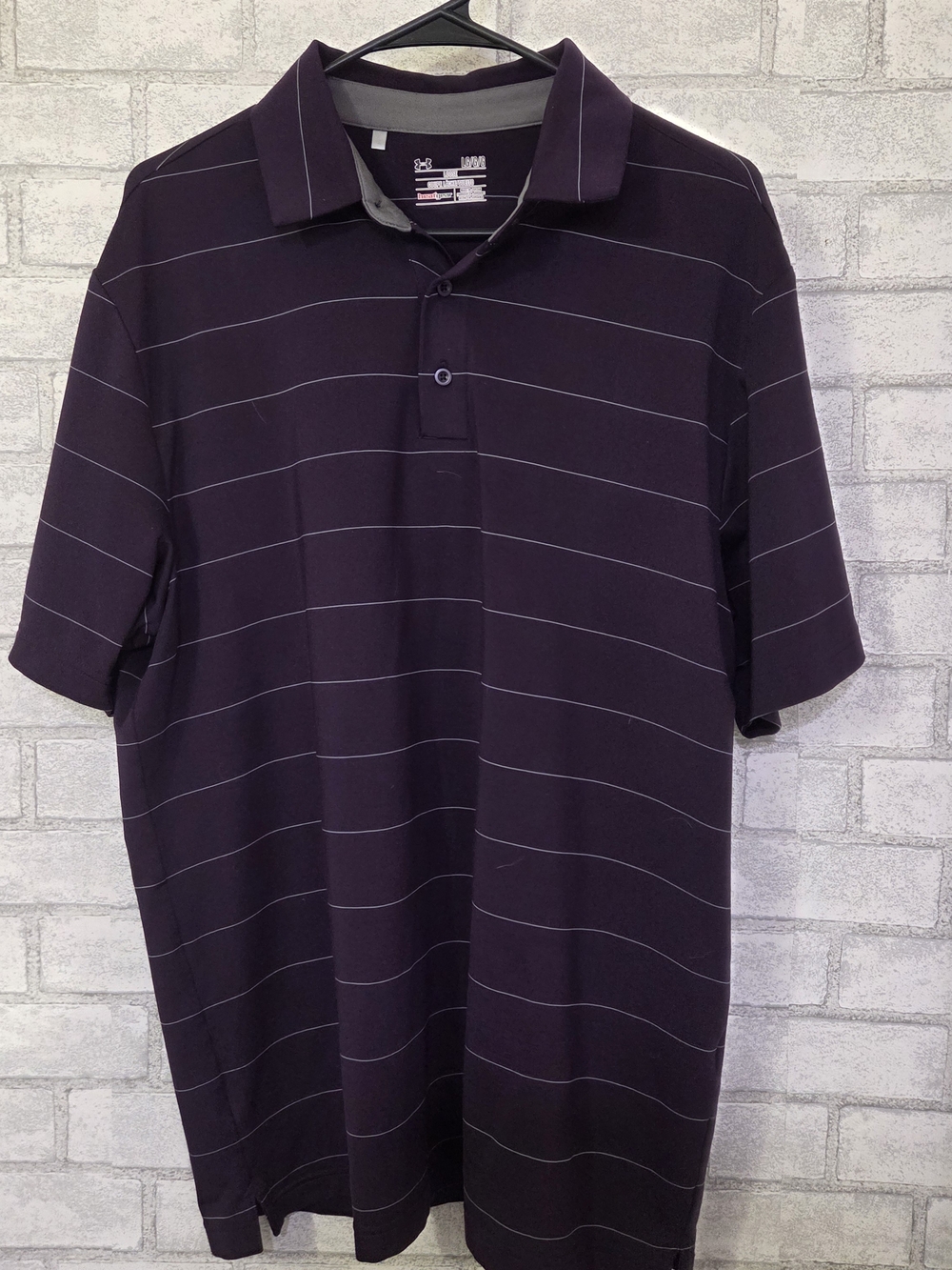 Under Armour Men's Dark Purple Polo with Thin Light Stripes